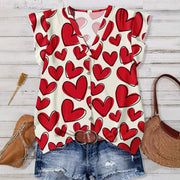 V-Neck Printed Casual Blouse Top for Women