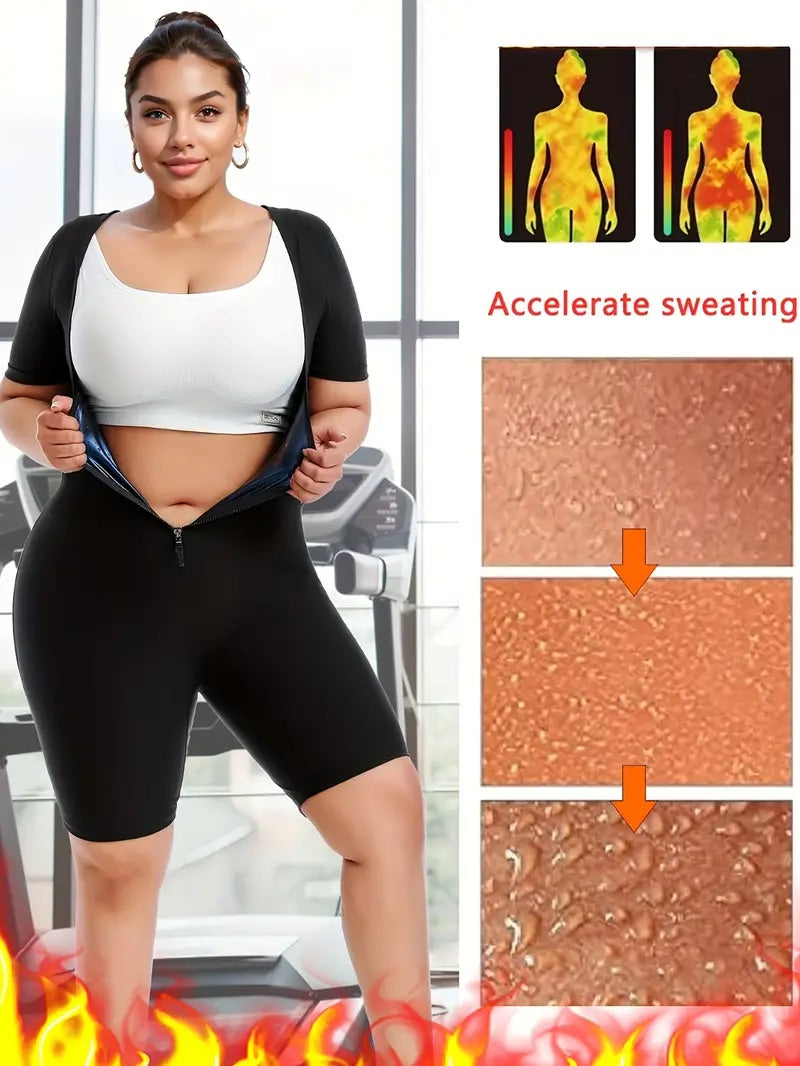 Sauna Suit Romper For Women Slimming Waist Trainer Vest 3 In 1 Sliming Full Body Shaper Gym Workout Top With Short Sleeve