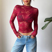 Single Layer Long Sleeved Slim Lace Top