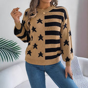 Casual Star Stripes Lantern Long Sleeve Pullover