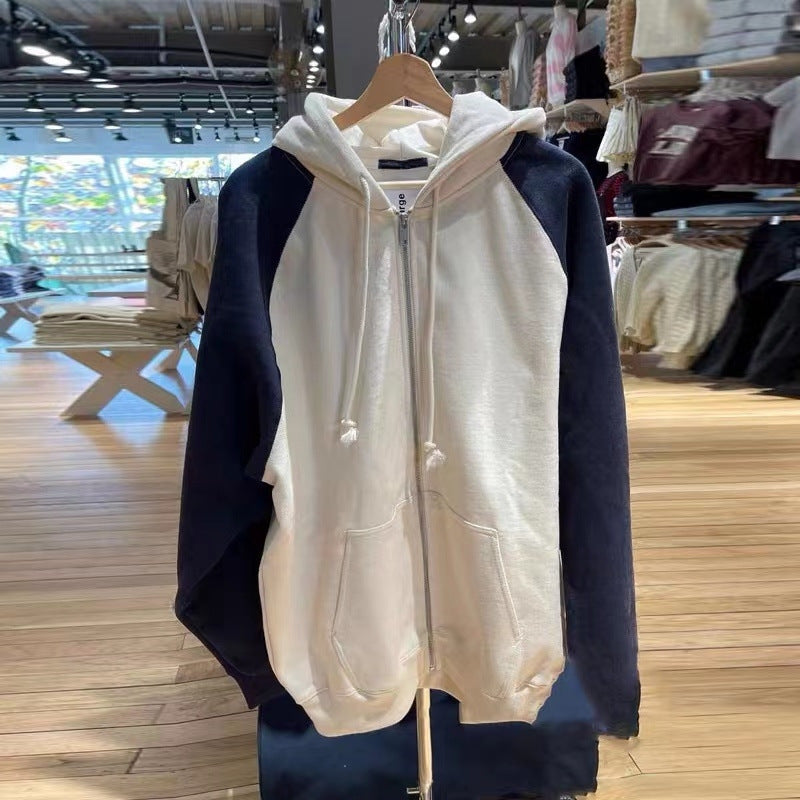 Cozy Colorblock Raglan Zip Hoodie Cardigan