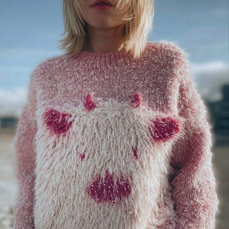 Womens Christmas Top Crew-neck Sweater in Faux Wool