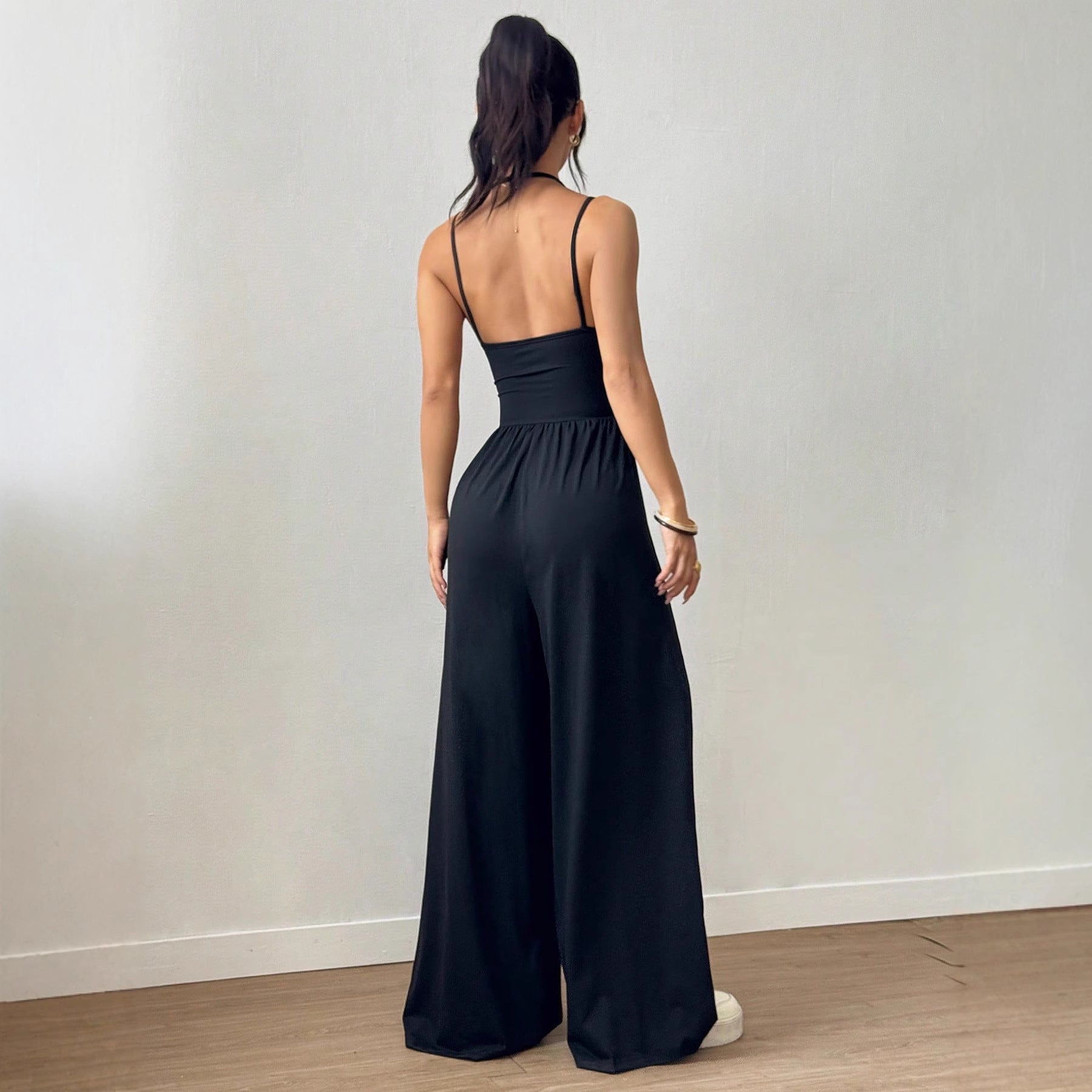 Elegant Black Wide-Leg Camisole Jumpsuit for Women