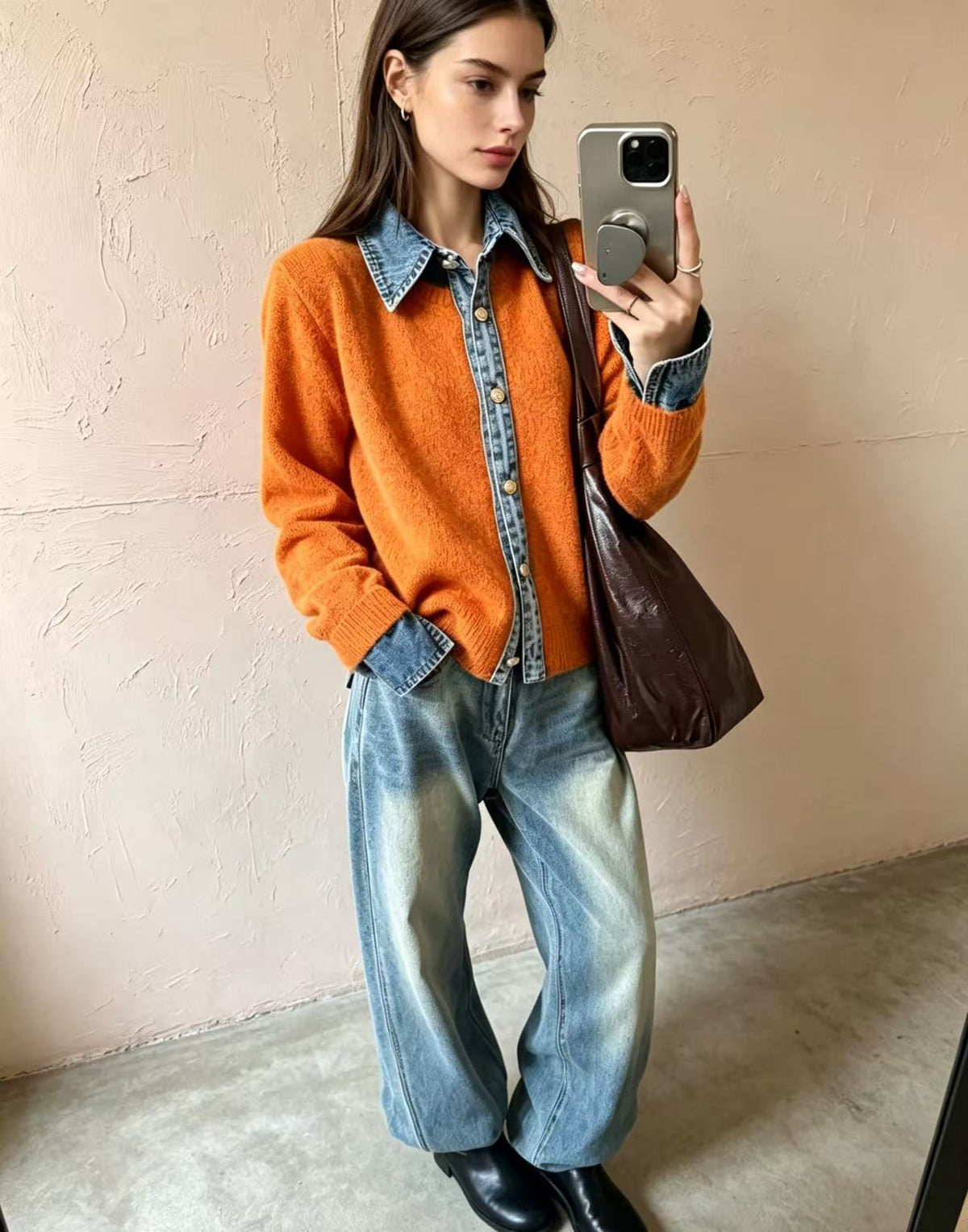 Fake Two-piece Sweater Womens Cardigan Laid-back Style Knit Jacket