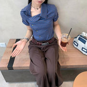 Retro Spicy Girl Plaid Shirt – Bold Street‑Style Short Sleeve