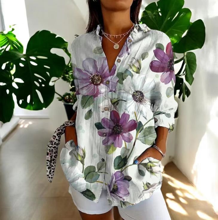 Women's Vintage Floral Print Cardigan Blouse