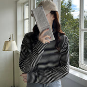 Striped Half-Turtleneck Long Sleeve Tee