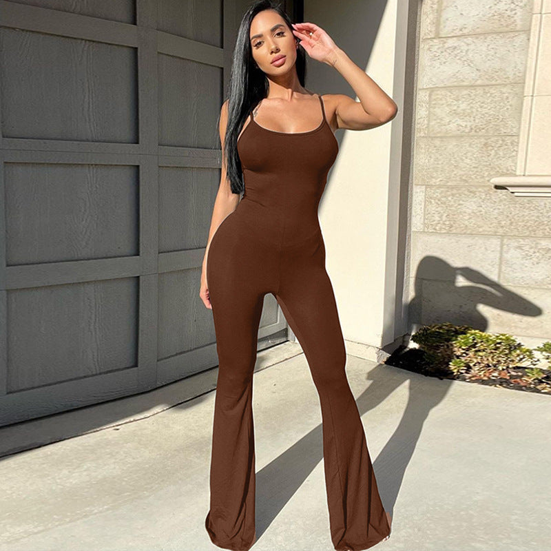 Women's Slim-Fit Solid Suspender Jumpsuit