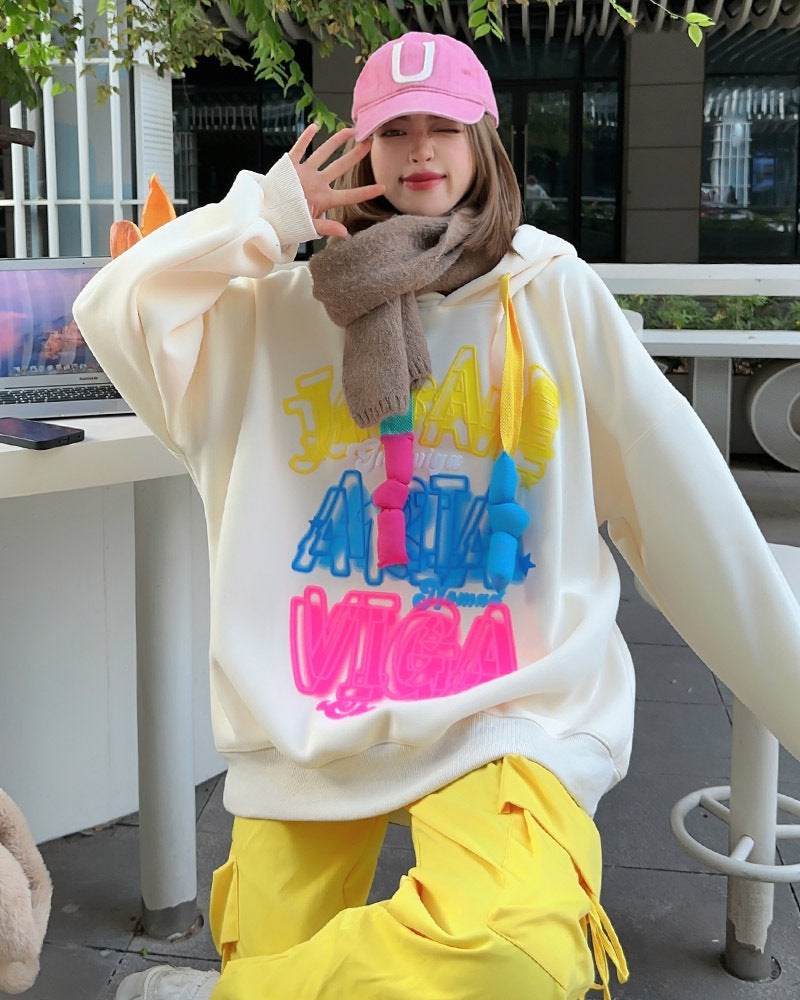 Cozy Velvet Padded Loose Casual Hoodie for Women