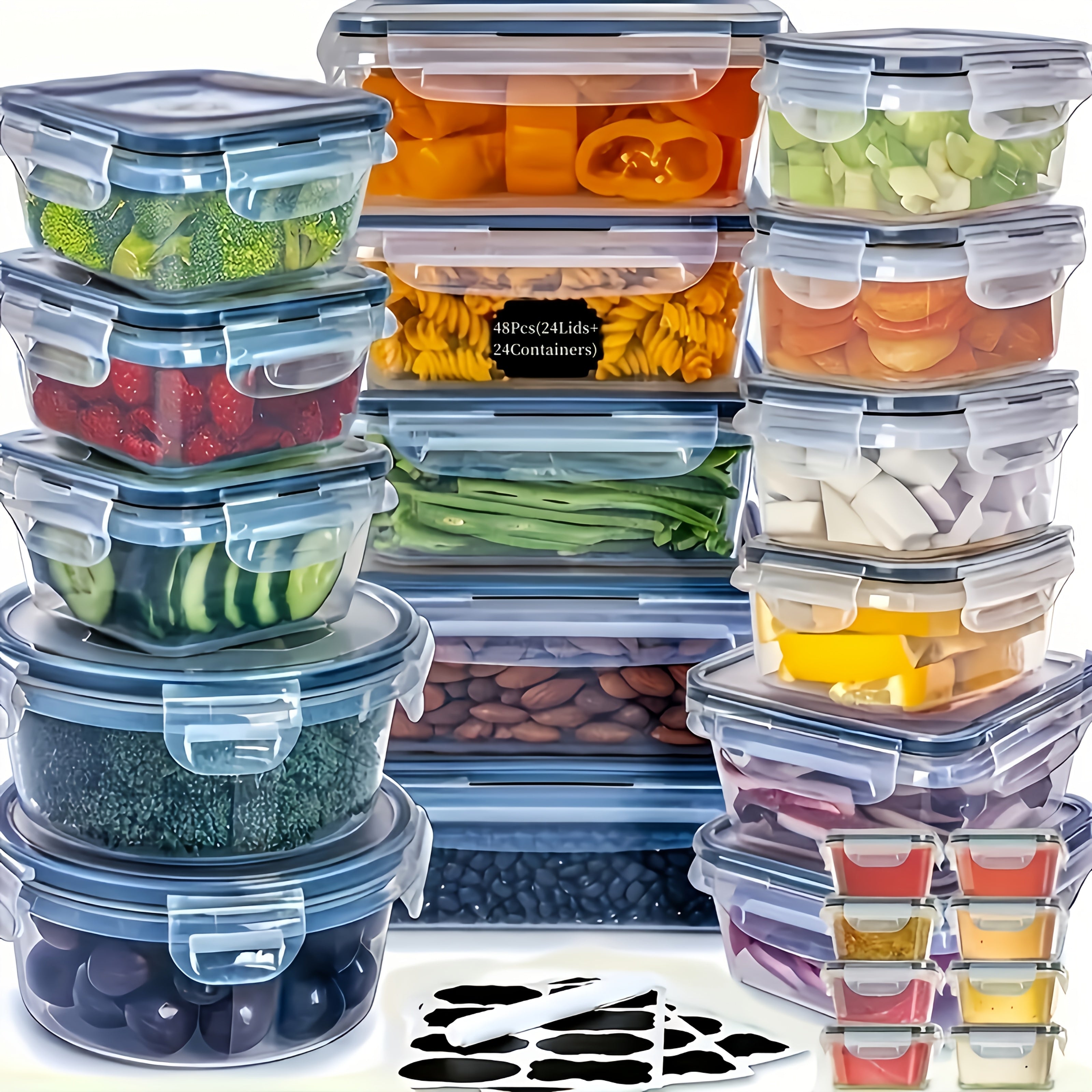 24-Piece Airtight Plastic Food Storage Container Set with Labels