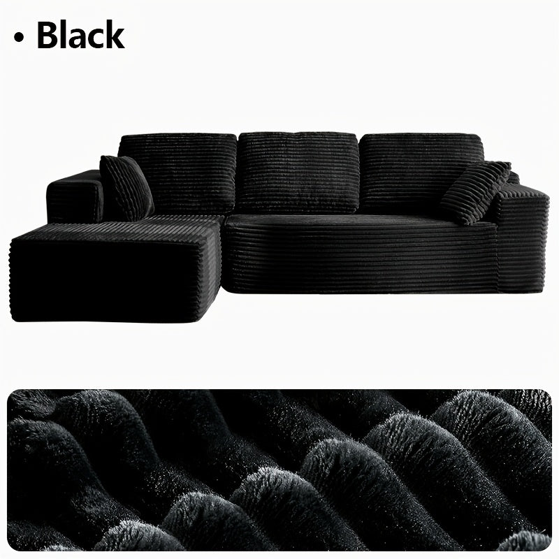 Modular L‑Shape Sectional Sofa with Chaise – Corduroy Fabric, 65" Reclining Chaise, No Assembly Required