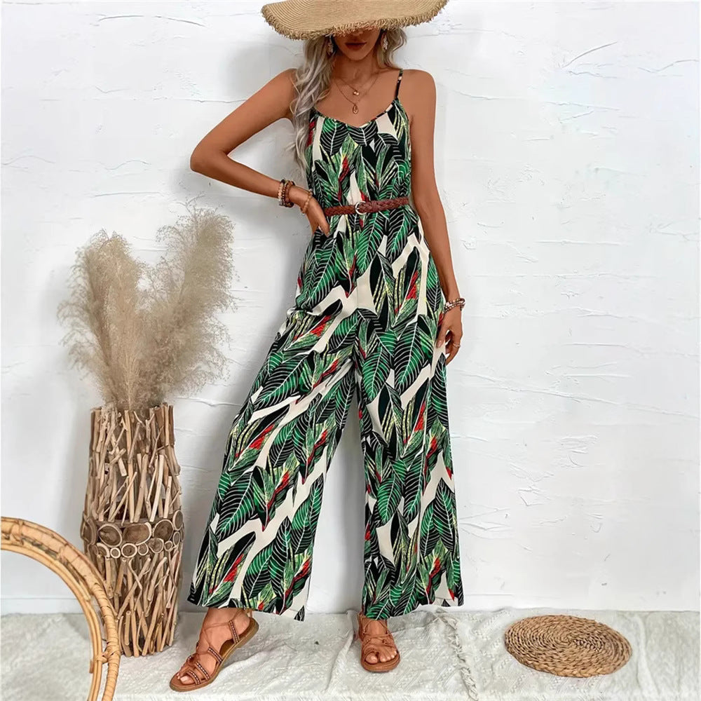 Elegant Printed High-Waist Flowy Cami Jumpsuit