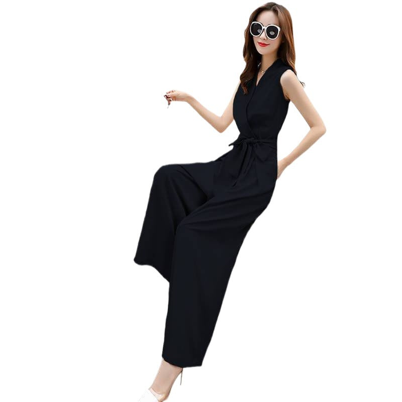 Trendy Geometric V-Neck Loose Jumpsuit