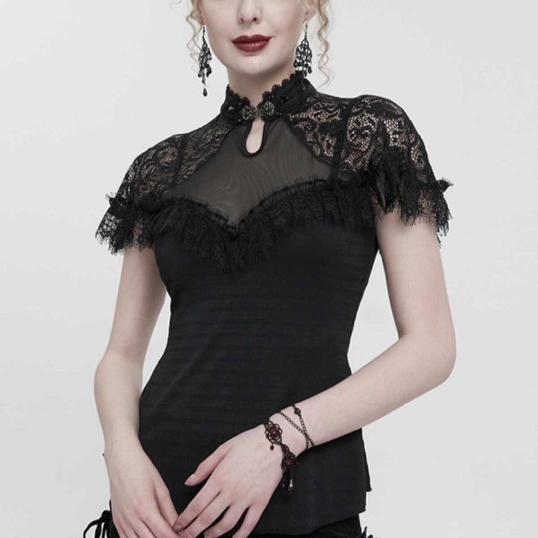 Elegant Sheer Lace Short-Sleeve Top for Women