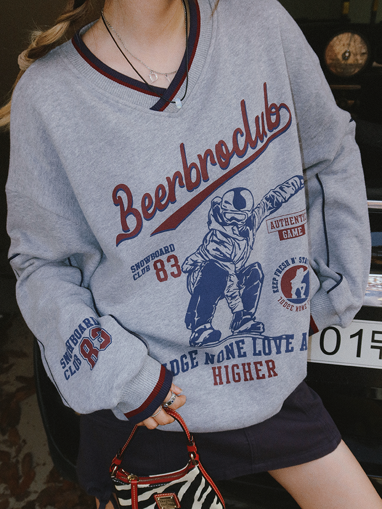 Vintage Ski Print 100% Cotton Oversized Sweatshirt