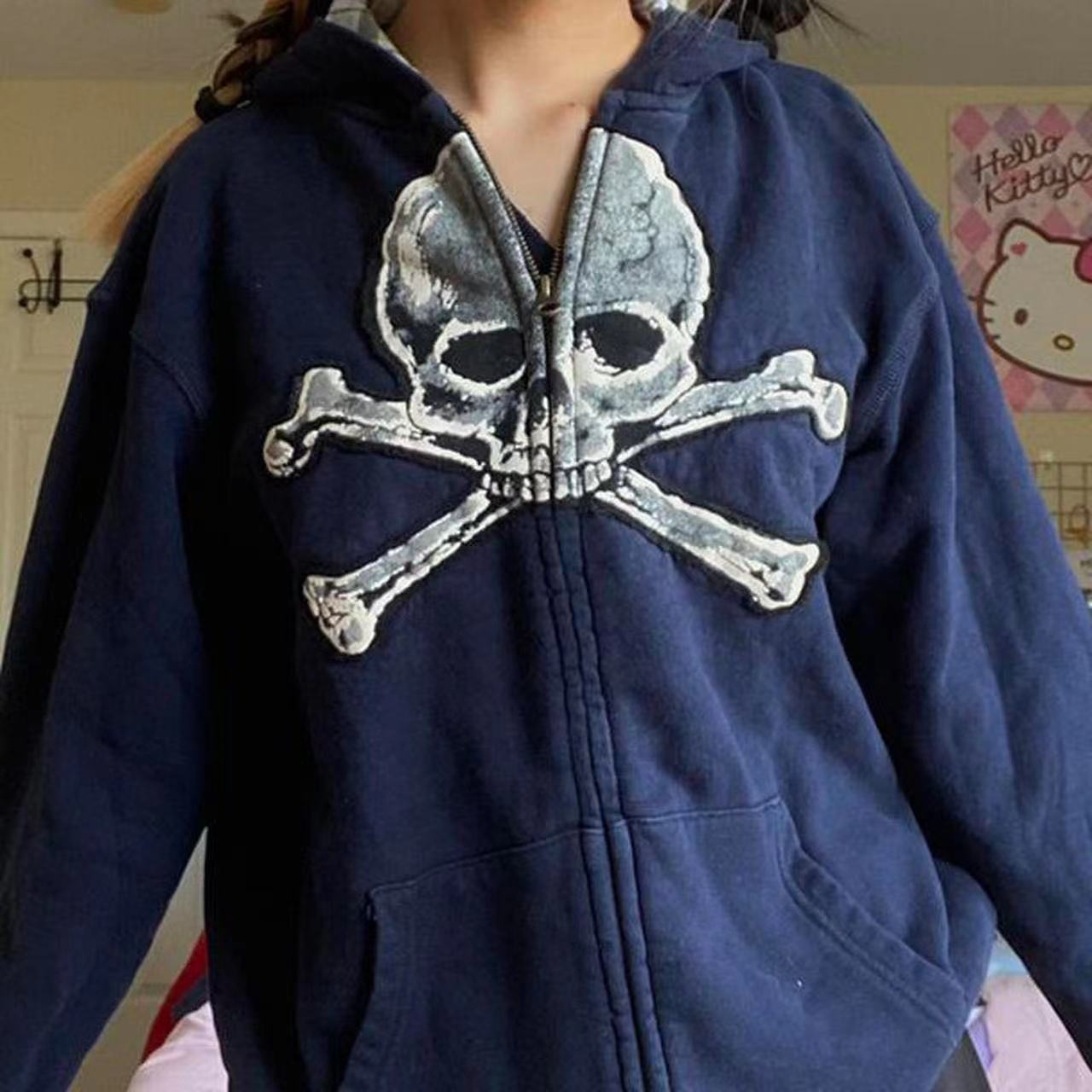 Women's Fleece Skull Print Zip-Up Hoodie