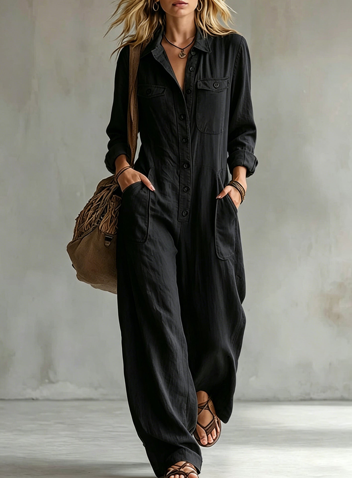 Women's Casual Linen Workwear Jumpsuit
