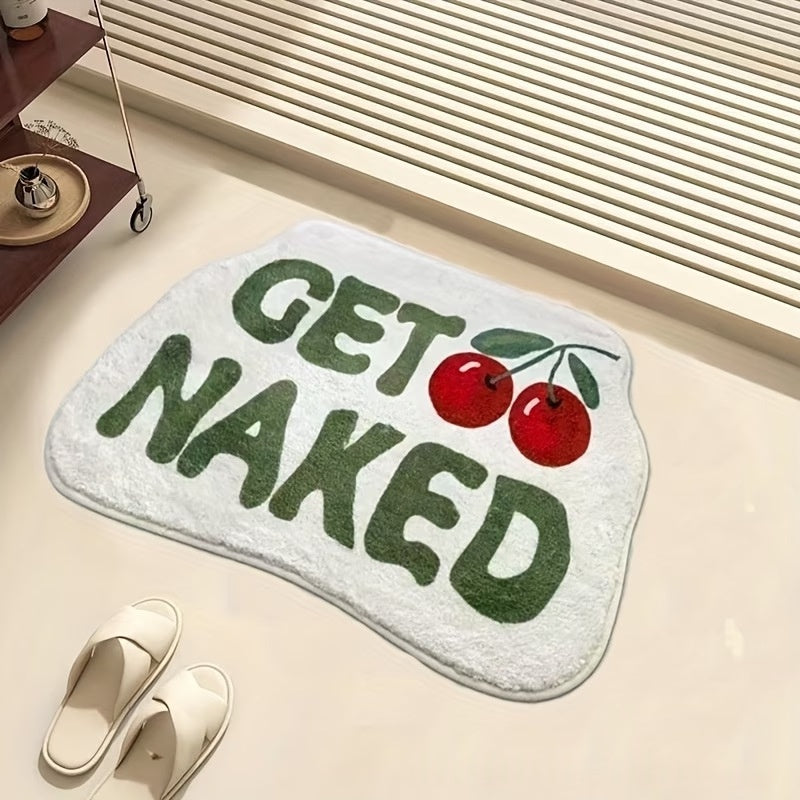 Cartoon Imitation Cashmere Rug with Letters and Fruits Absorbent Bathroom Floor Mat