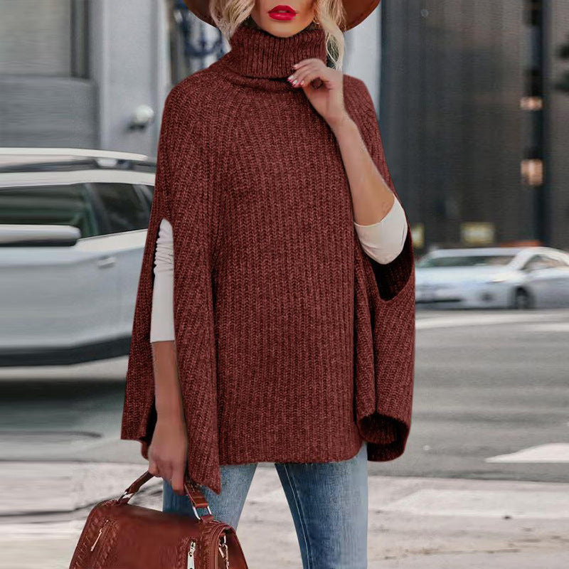 Turtleneck Fashion Cape Loose Womens Sweater