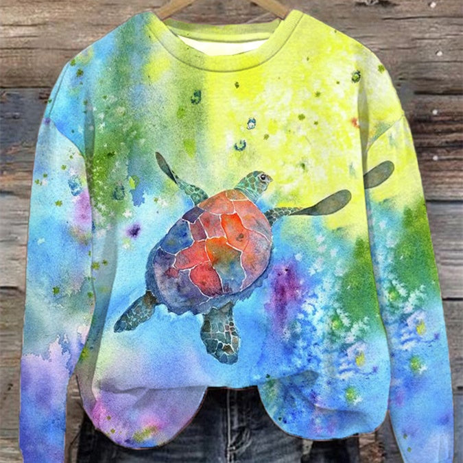 Trendy Digital Print Drop-Shoulder Long-Sleeve Sweater