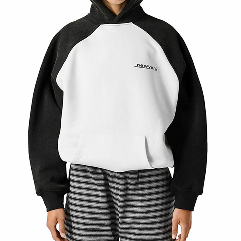 Chic Contrast Raglan Sleeve Hooded Sweater
