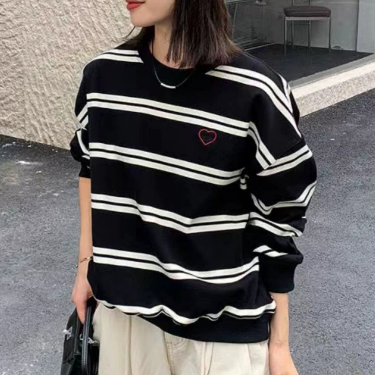 Retro Striped Crewneck Sweater for Women