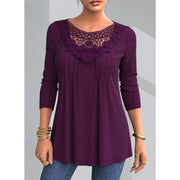 Women's Plus Size Lace Long Sleeve Loose Autumn T-Shirt