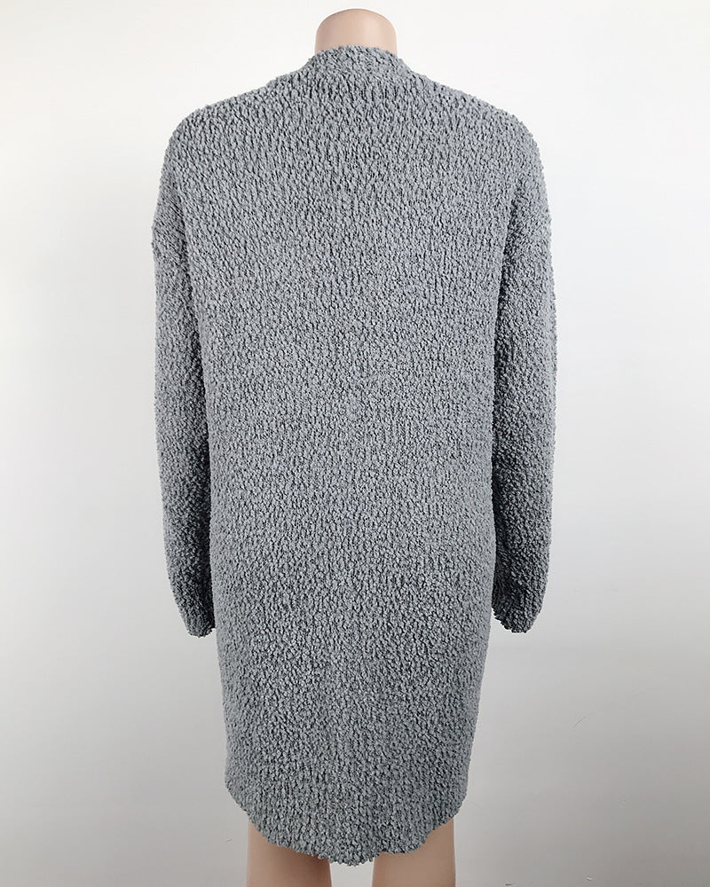Cozy Fleece Double-Pocket Knit Cardigan Sweater