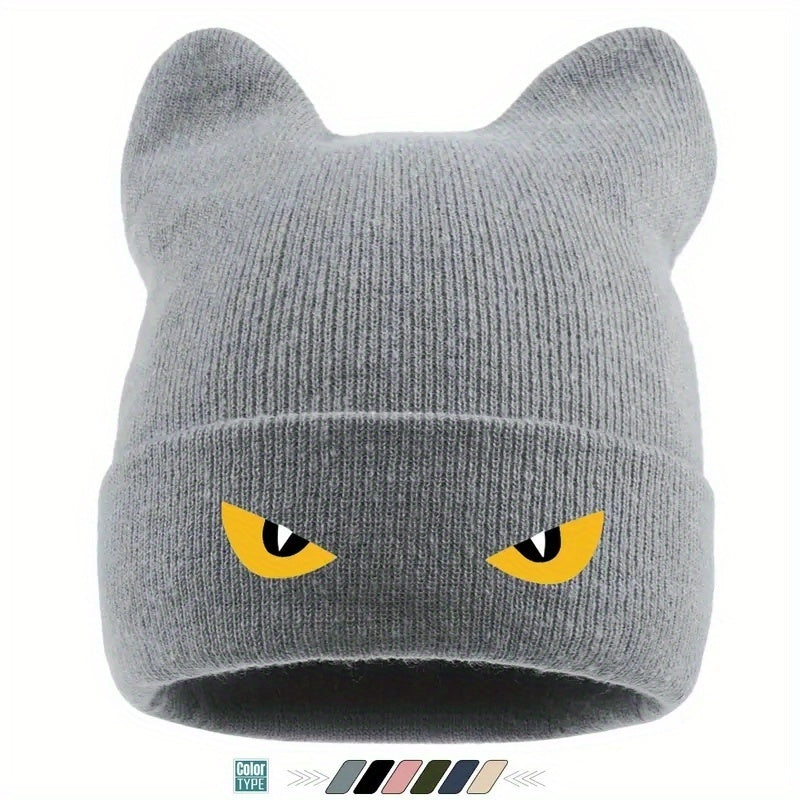 Unisex Animal‑Shaped Slouchy Beanie with Cat Eye Monster Print