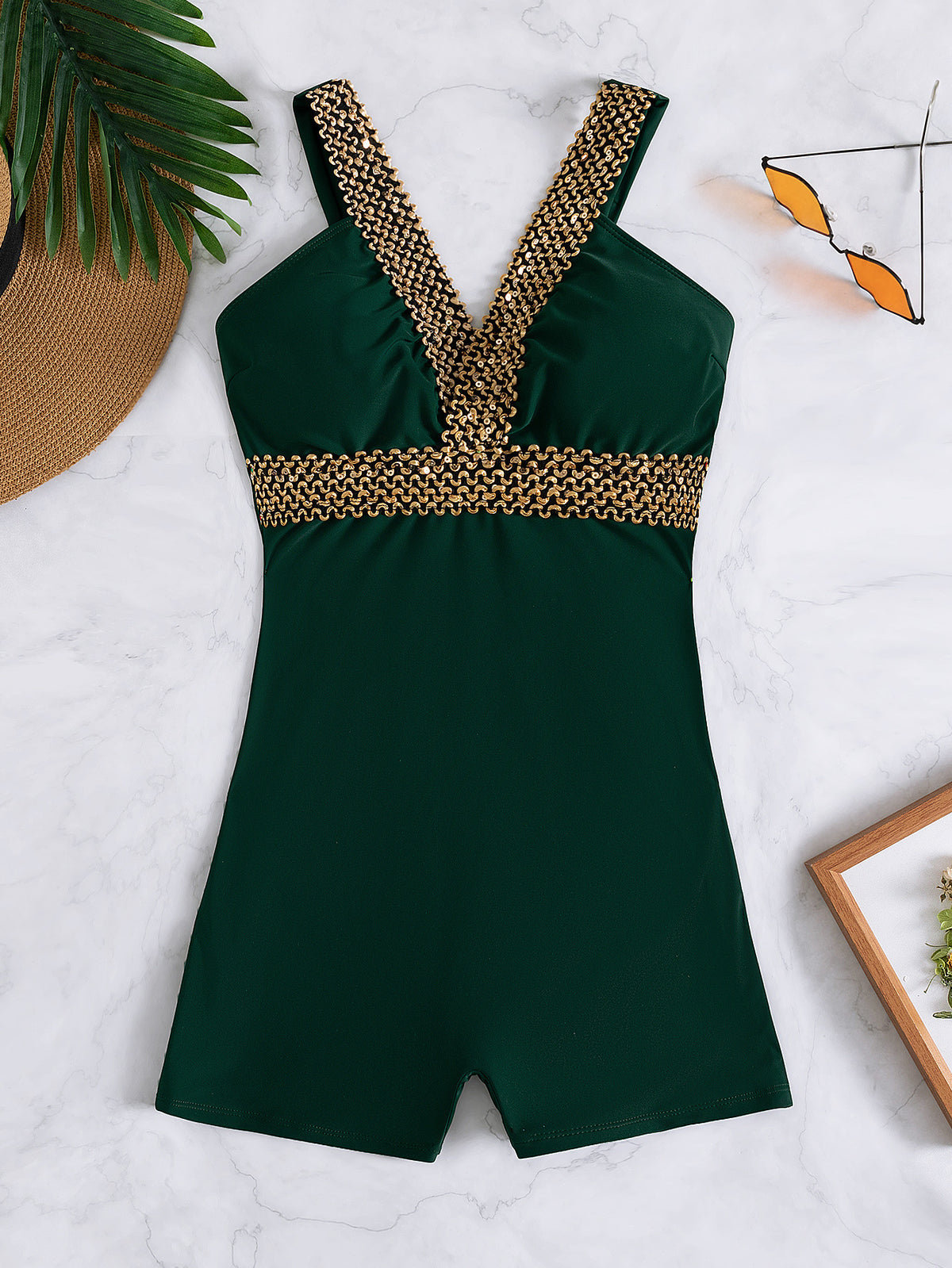 Sexy Deep V-Neck High-Cut Backless One-Piece Swimsuit