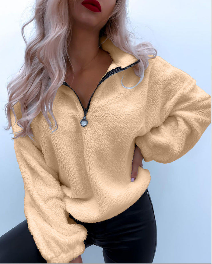 Cozy Women's Long-Sleeve Lapel Flannel Pullover Sweater