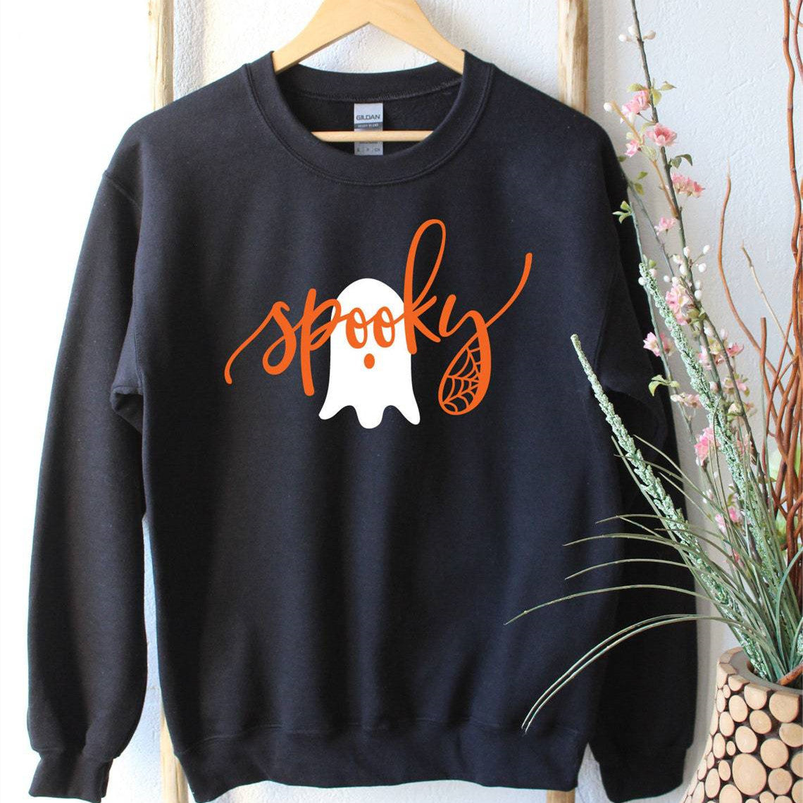 Halloween Spooky Ghost Letter Print Casual Loose Pullover Sweater