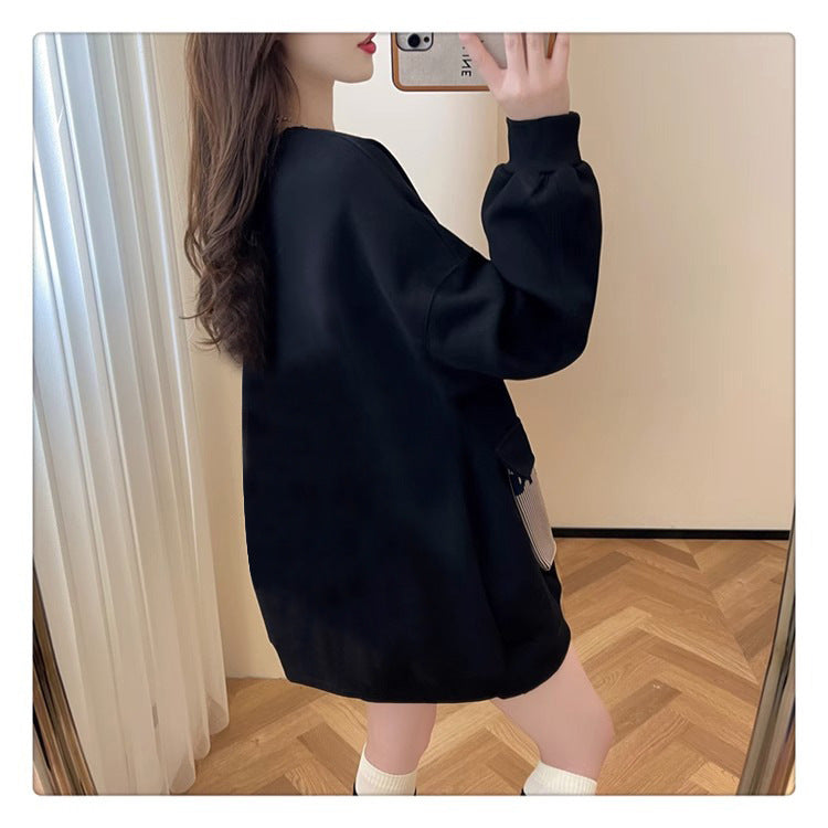 Plus Size Casual Round Neck Cotton Pullover Sweatshirt