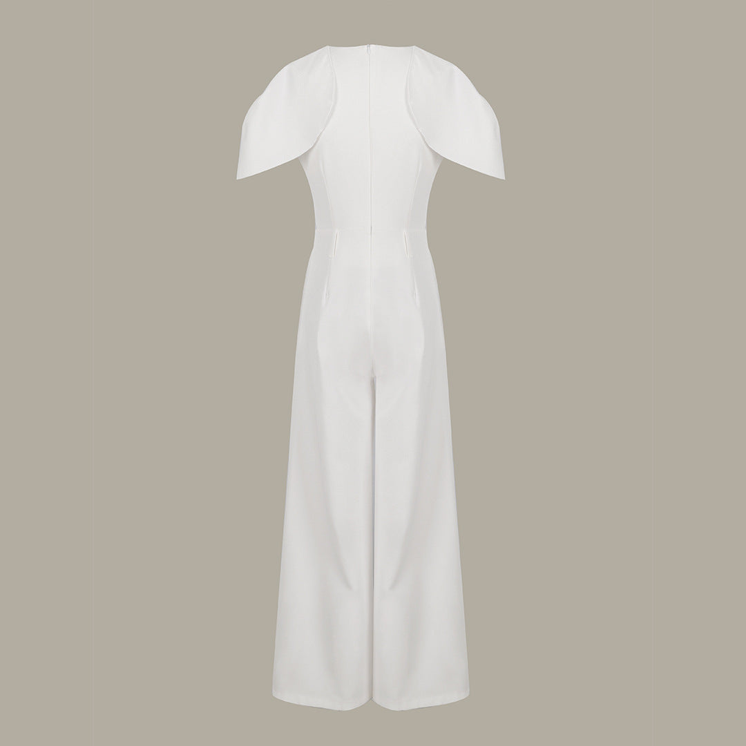 Chic Short-Sleeve Wide-Leg Midriff Jumpsuit for Women