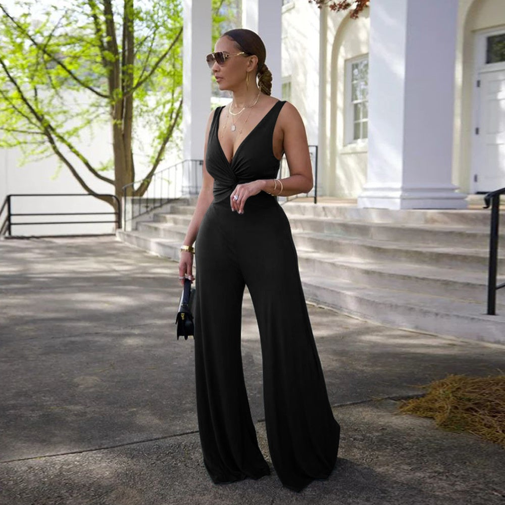 Sexy Deep V-neck Backless Sleeveless Jumpsuit