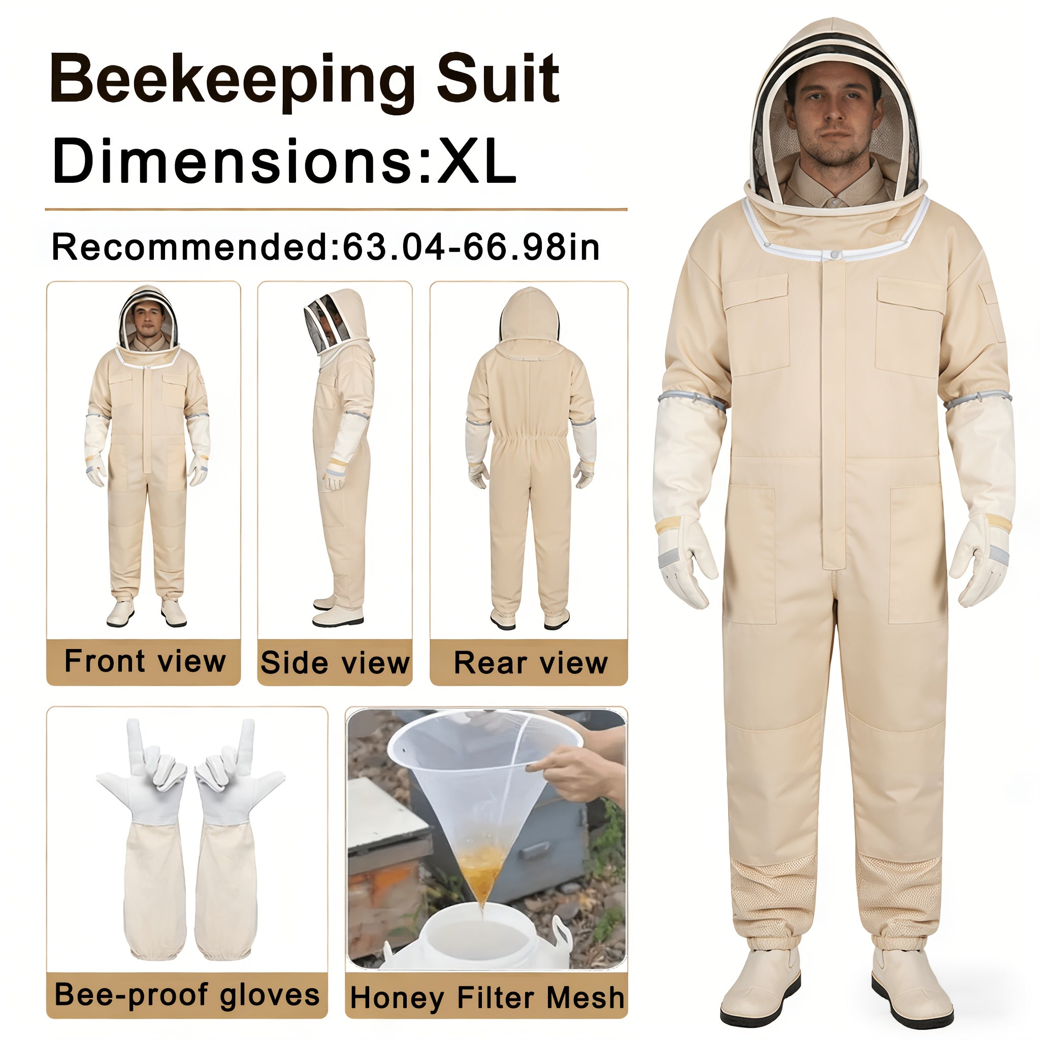 Heavy‑Duty Professional Beekeeping Suit with Veil Hood, Gloves and Honey Filter Screen