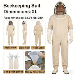 Full-body professional beekeeping suit with veil hood and gloves