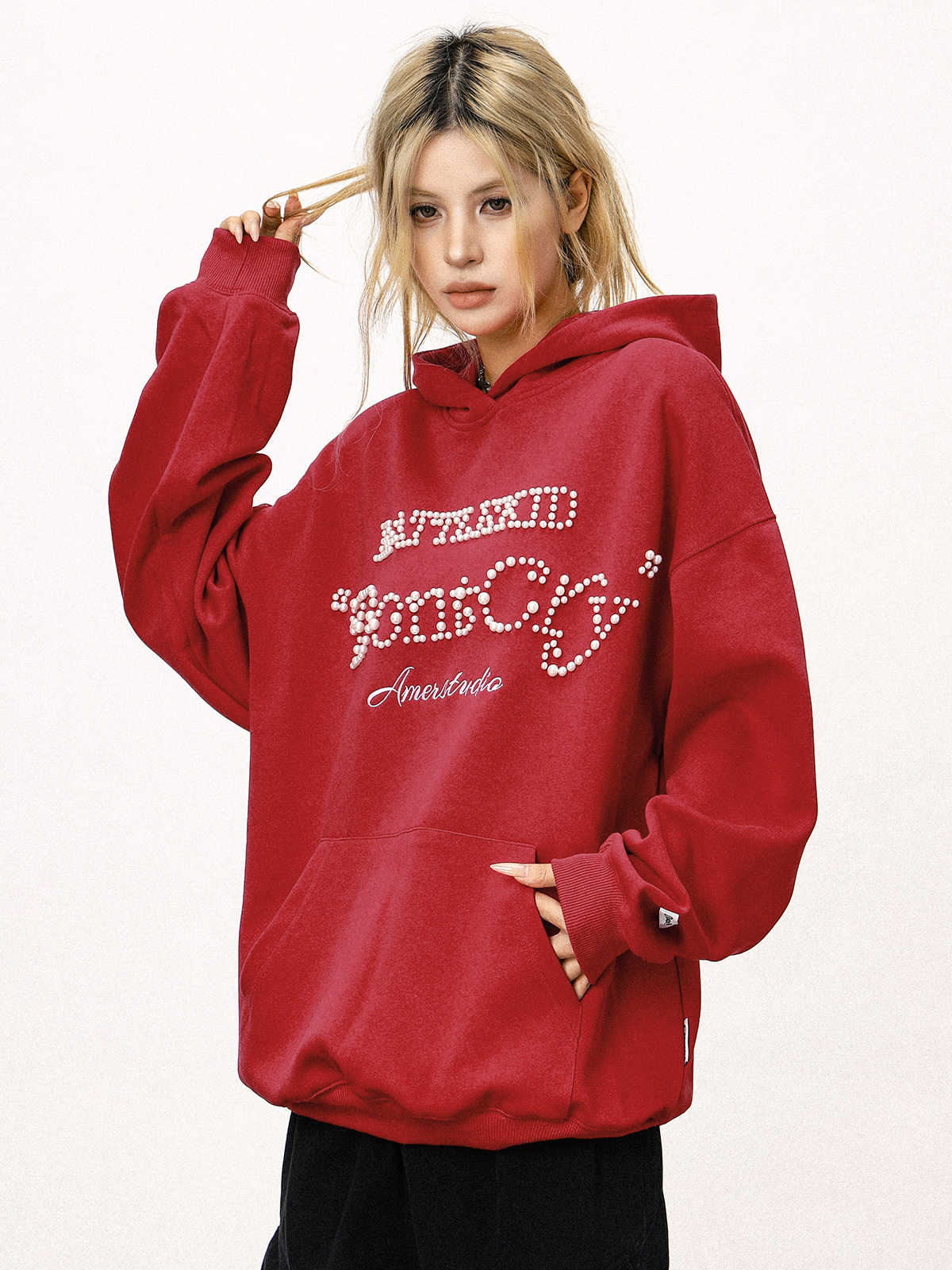 Women's Pearl Hooded Loose Autumn Winter Sweater Jacket