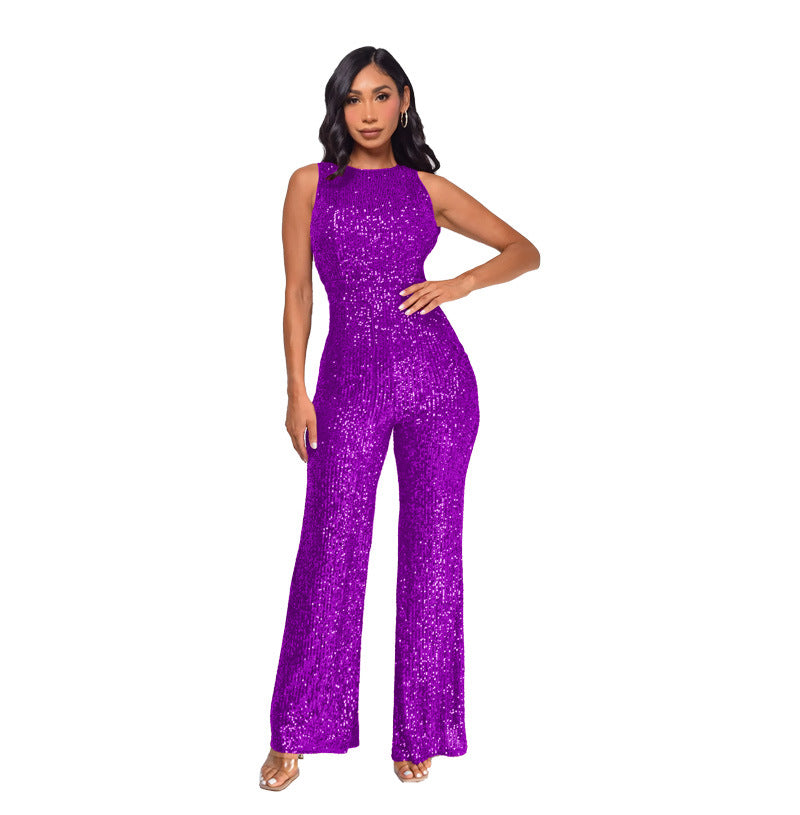 Women's Slim-Fit Wide-Leg Sleeveless Jumpsuit
