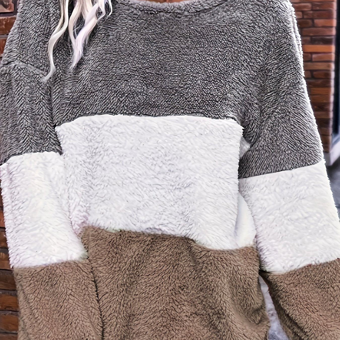 Plus Size Color Block Striped Fleece Hoodie
