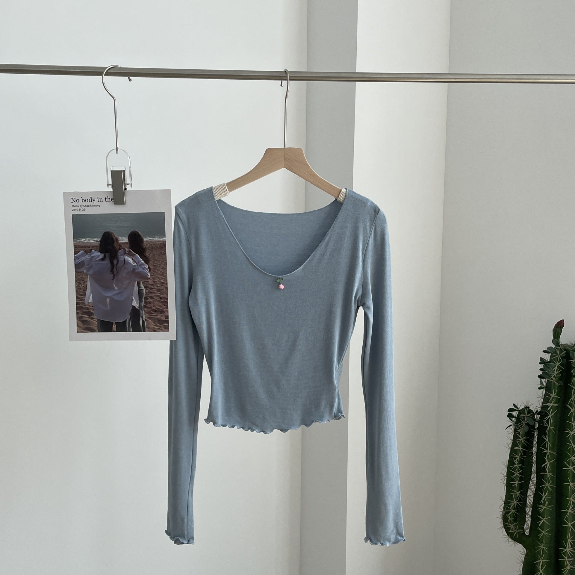 Women's Cherry Edge Long Sleeve Knit Top