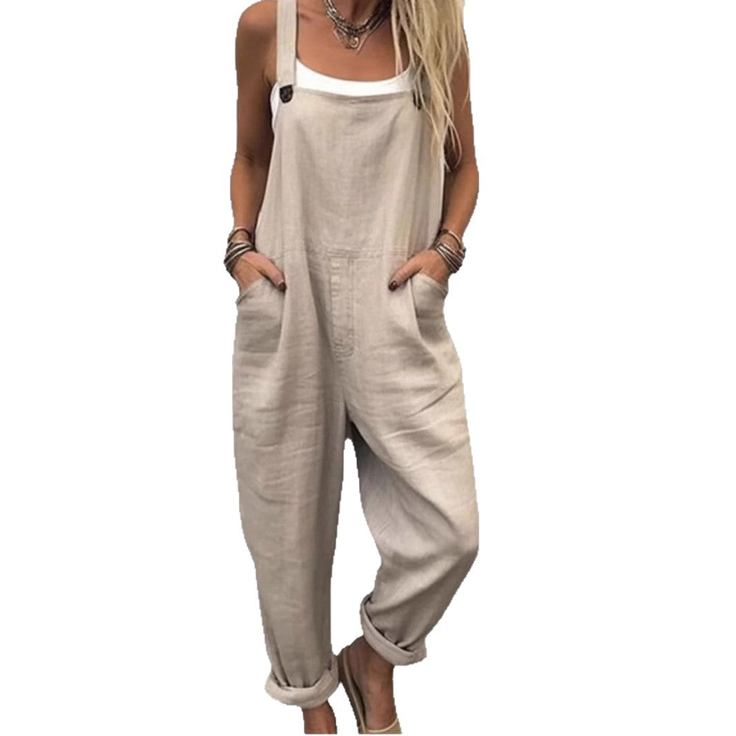 Vintage Print Loose Sleeveless Jumpsuit