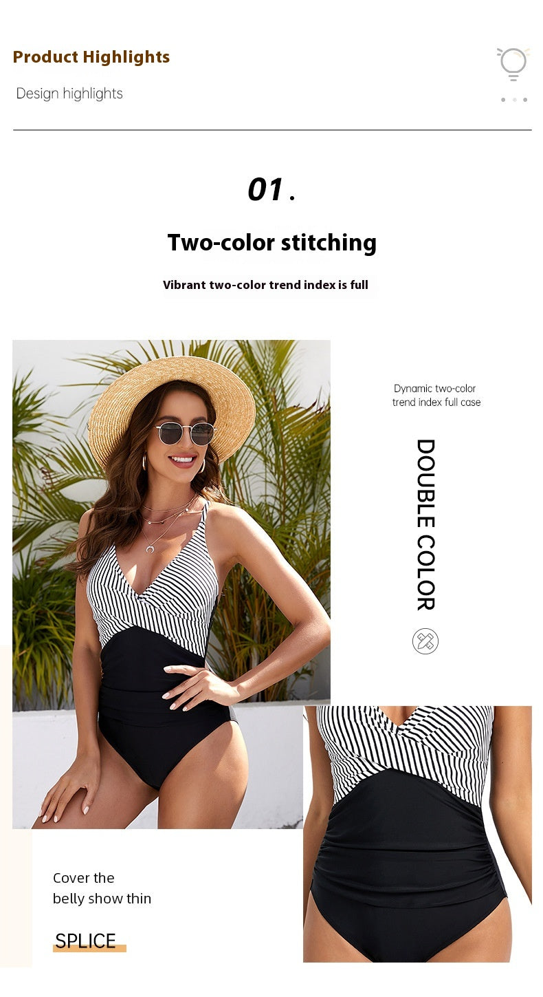 Striped Backless One-Piece Swimsuit