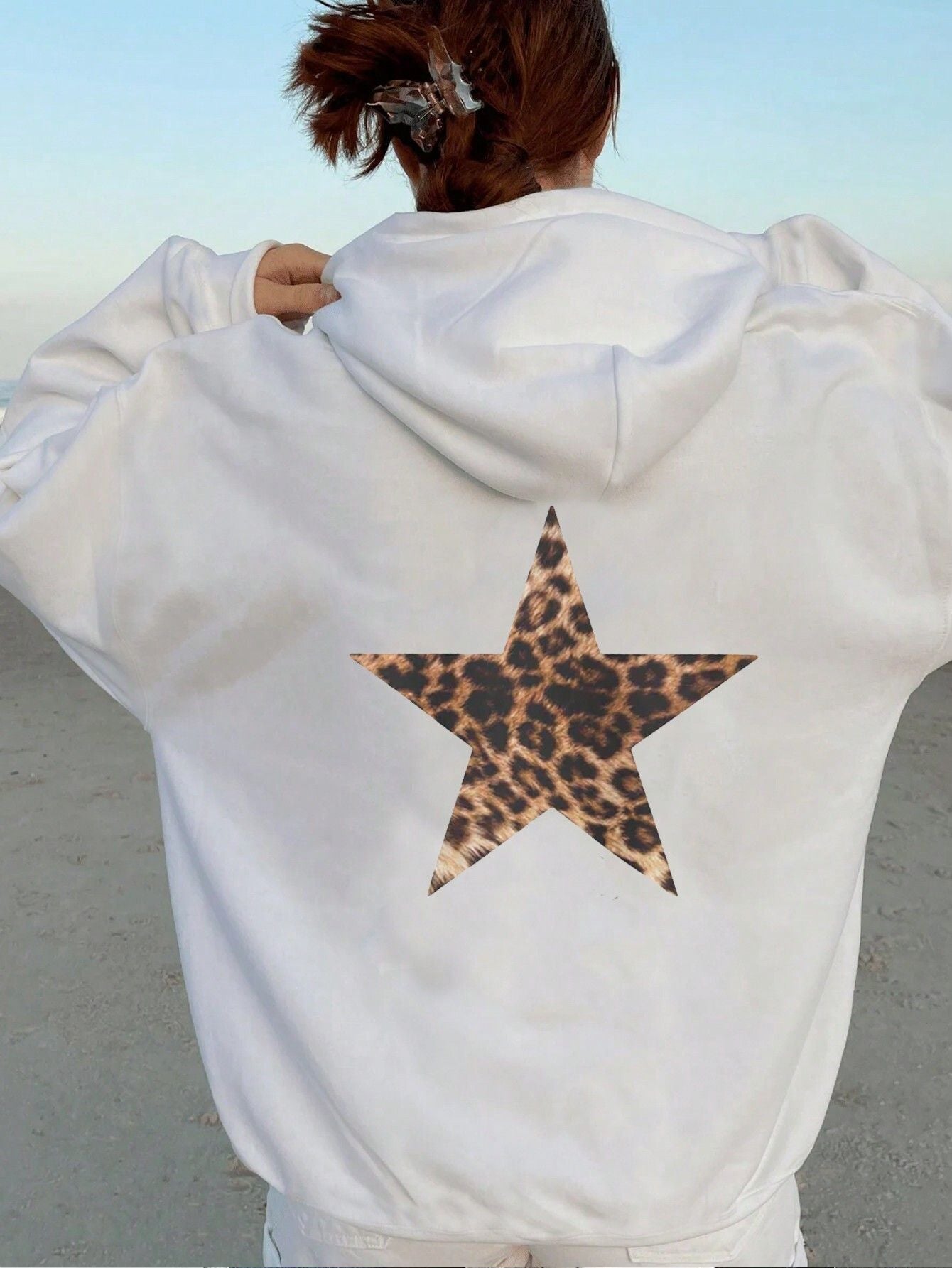 Women's Casual Printed Loose Hooded Sweatshirt