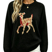 Womens Christmas-themed Cartoon Deer Jacquard Sweater
