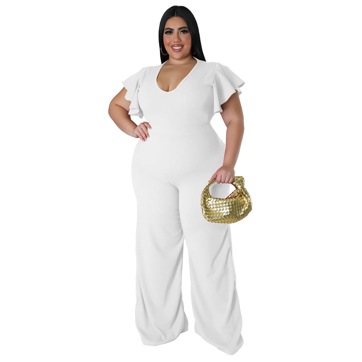 Women's High-Stretch Lotus-Leaf Wide-Leg Pants