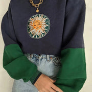 Retro Navy Blue Contrast Stitching Hoodie-Free Sweatshirt