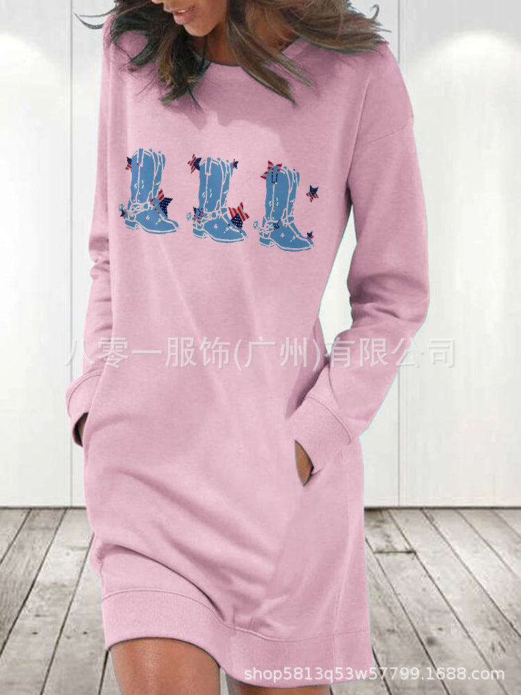 Women's Printed Round Neck Long-Sleeve Sweater