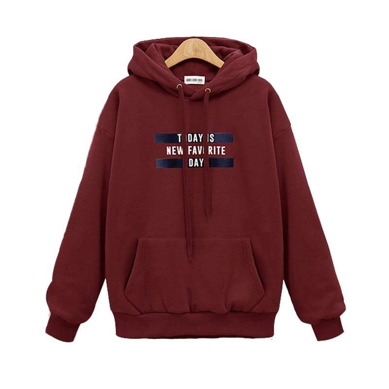 Women's Letter Print Loose Fleece Pullover Hoodie