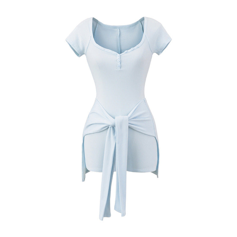 Chic Peach Collar Tied Waist Jumpsuit Romper
